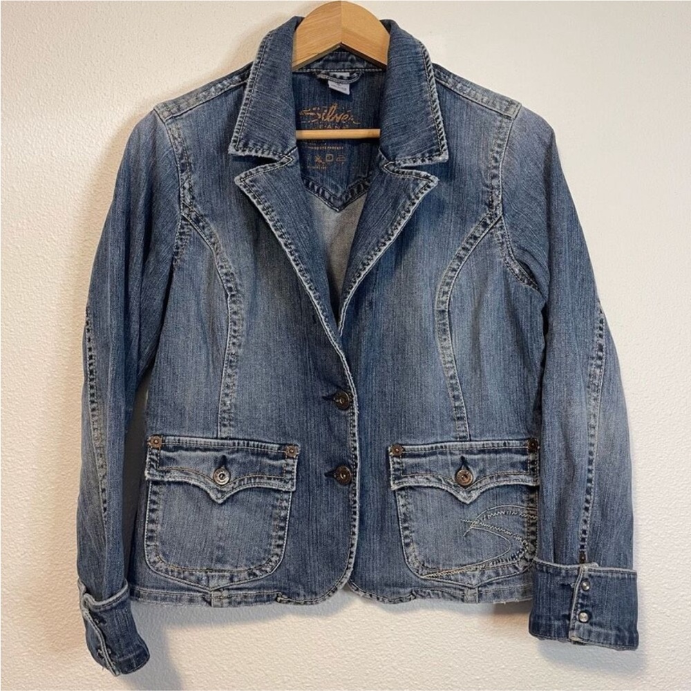 Vintage Silver Jeans Co Denim Blazer Jacket Size XL